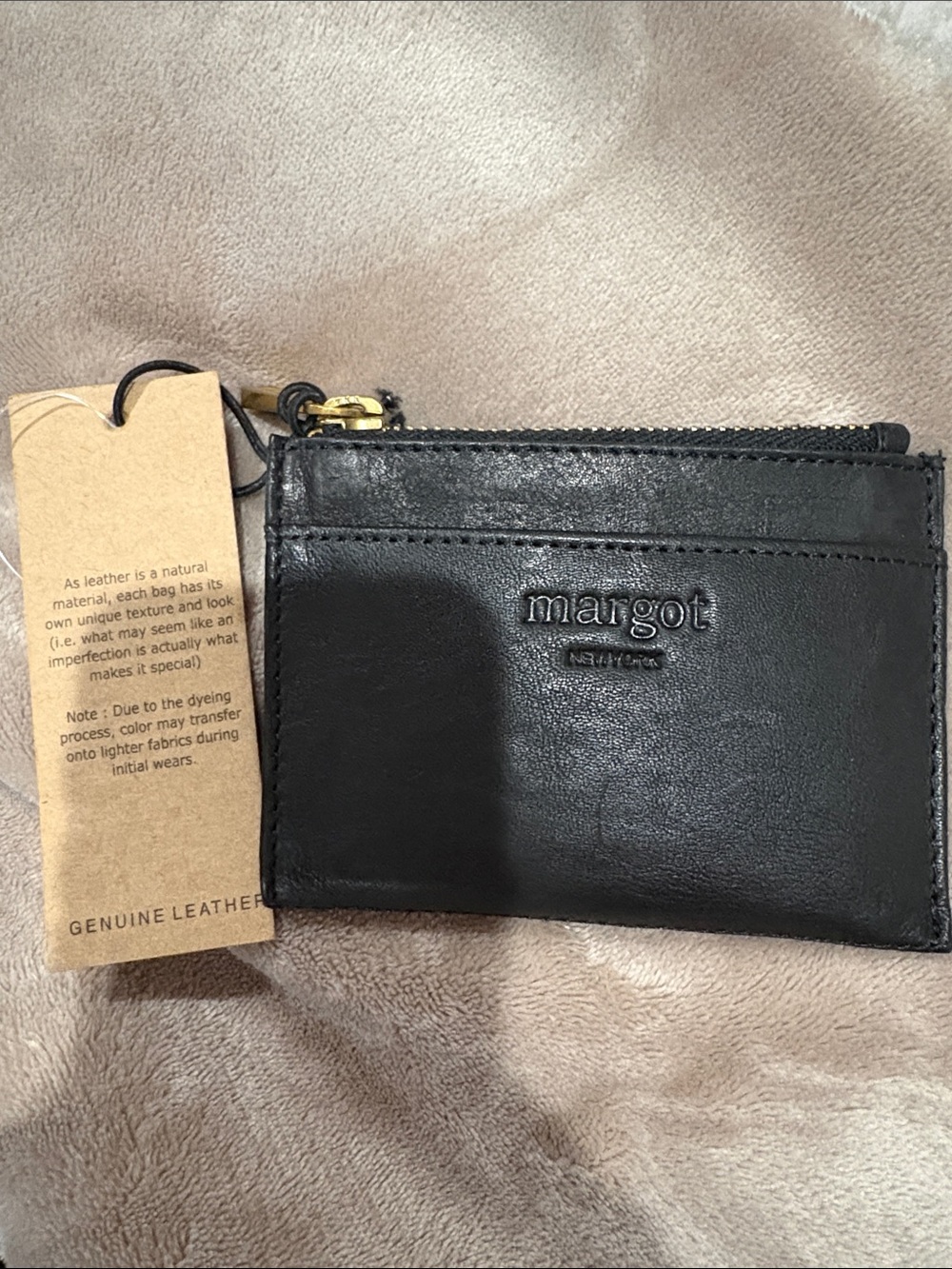 margot Black Leather Zip Card Holder